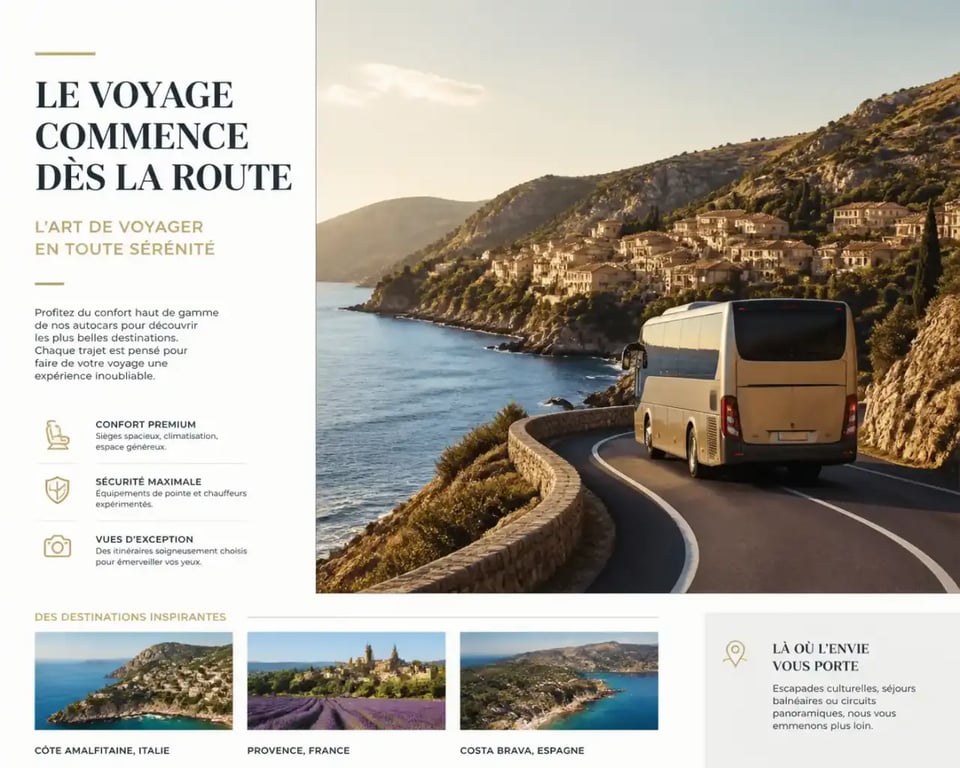 Autocar de voyage Philibert Europe roulant vers une destination d'Europe du Sud