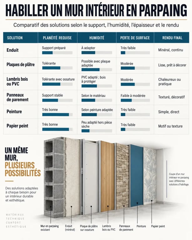 Infographie comparative des solutions d’habillage mur parpaing intérieur