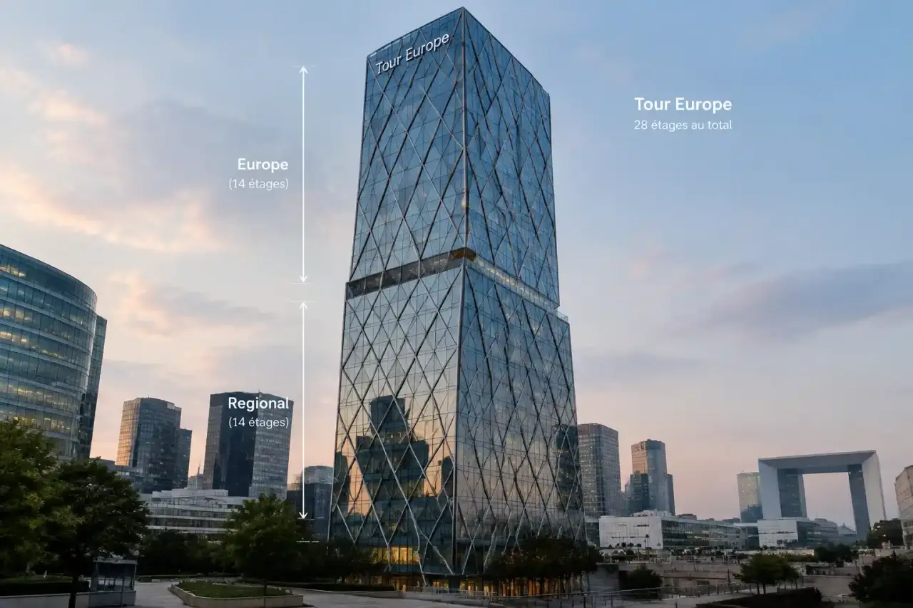 Tour Europe à La Défense : 28 étages, une façade en diamant et deux hauteurs à distinguer