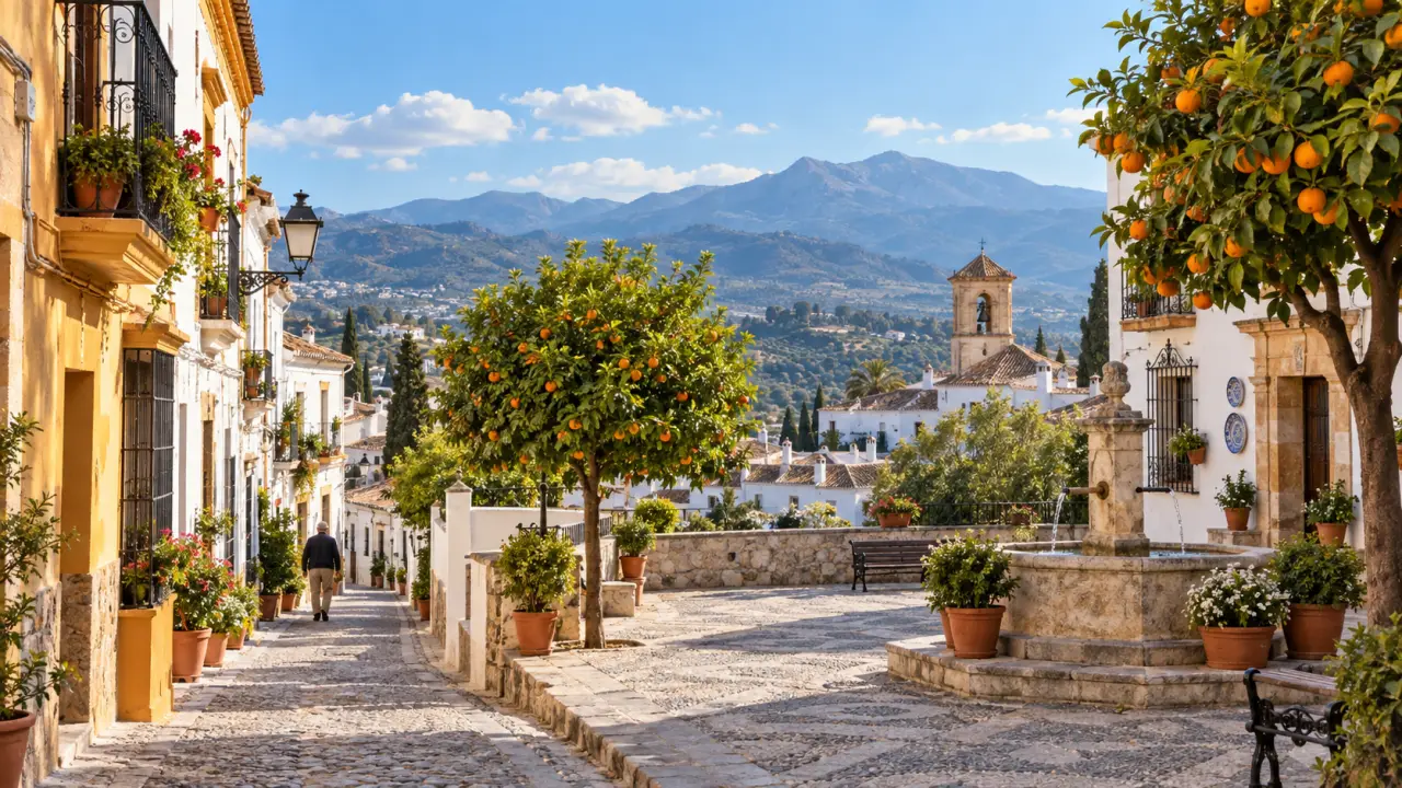 Village blanc d'Andalousie baigné par une lumière douce hors saison