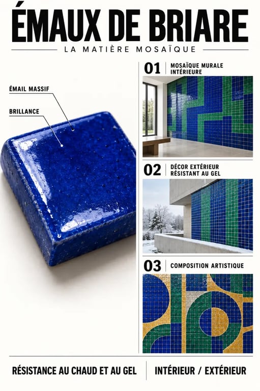 Infographie sur les Émaux de Briare, l’émail massif, ses usages et sa résistance