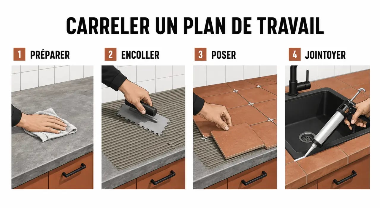Carreler plan de travail : étapes de pose sur un plan de cuisine