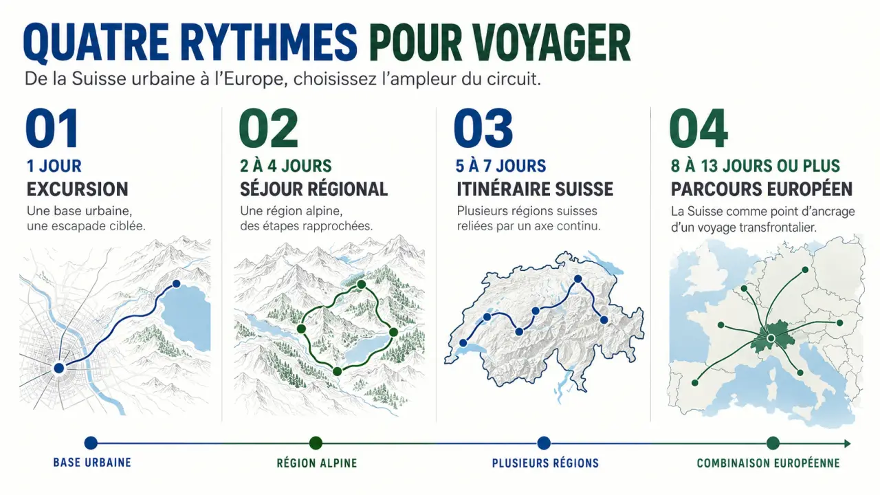 Graphique comparatif pour choisir un europe switzerland tour selon la durée du circuit