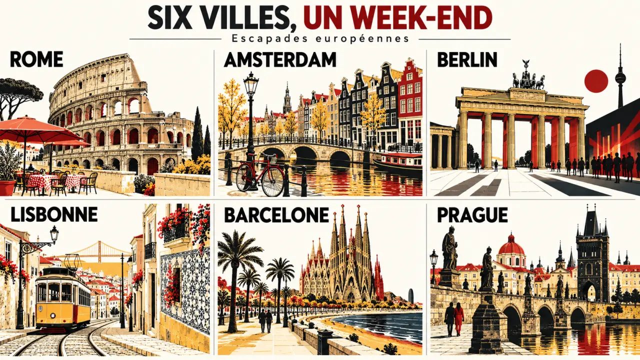 City break en Europe : aperçu visuel de Rome, Amsterdam, Berlin, Lisbonne, Barcelone et Prague