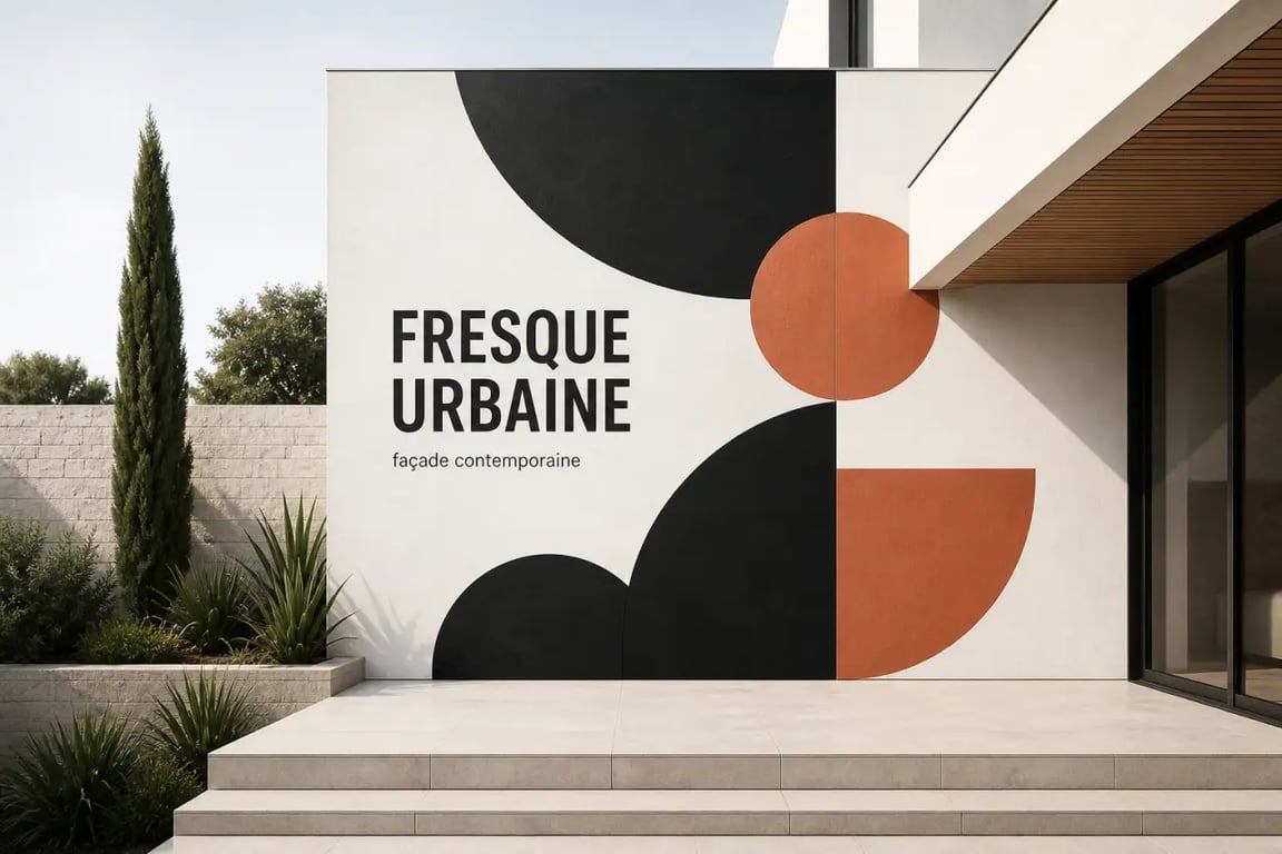 Exemple de fresque murale extérieur sur façade et terrasse avec intégration architecturale