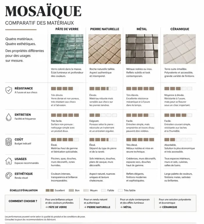 Comparatif des matériaux pour carrelage mosaïque mural