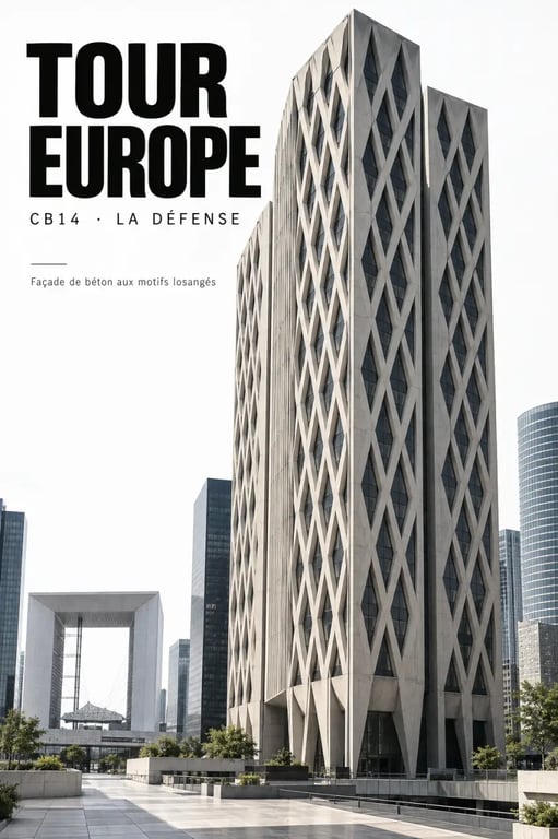 Tour Europe CB14 et sa façade géométrique dans le quartier de La Défense