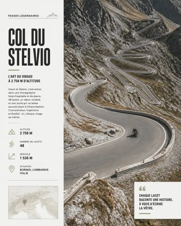 Voyage moto Europe sur les cols alpins en épingle à cheveux comme le Stelvio