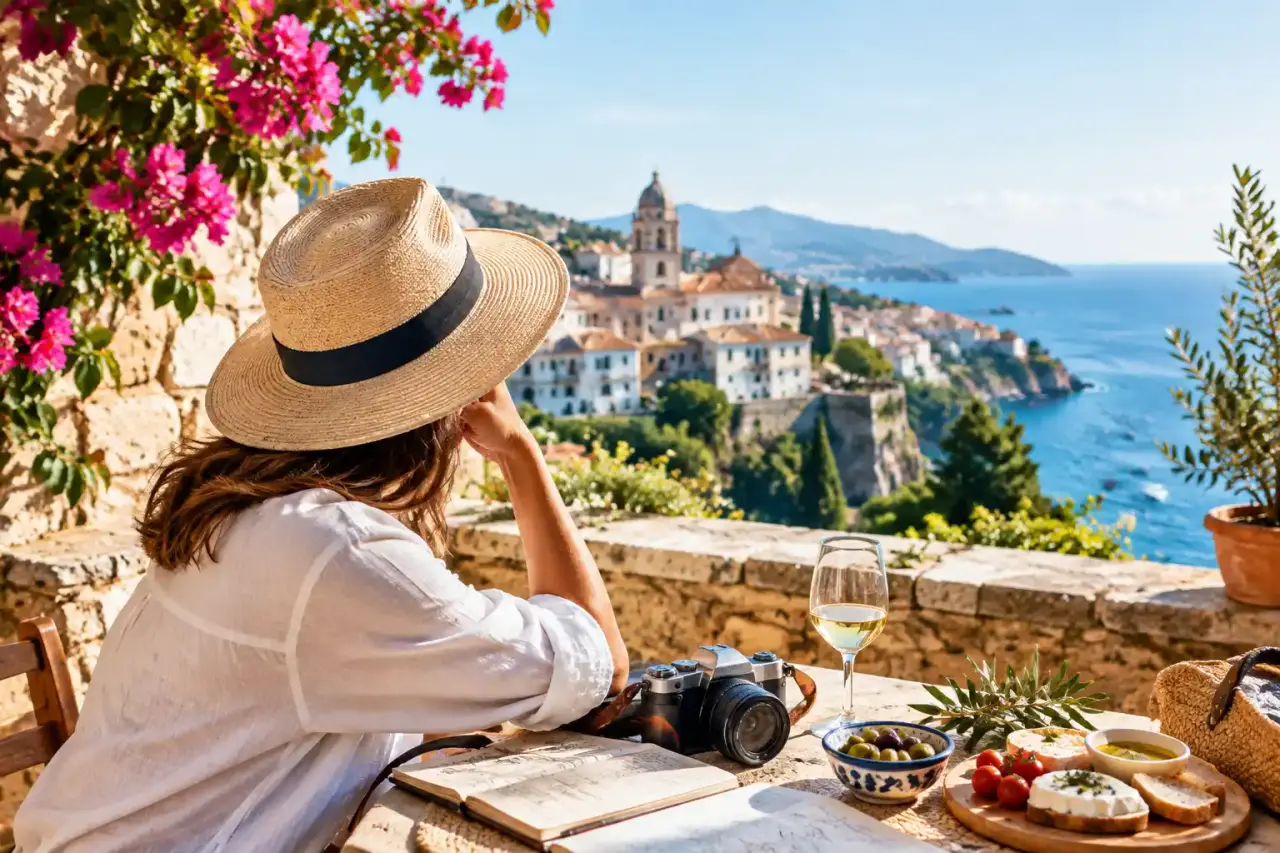 Mosaïque de paysages européens et d'artisanat local