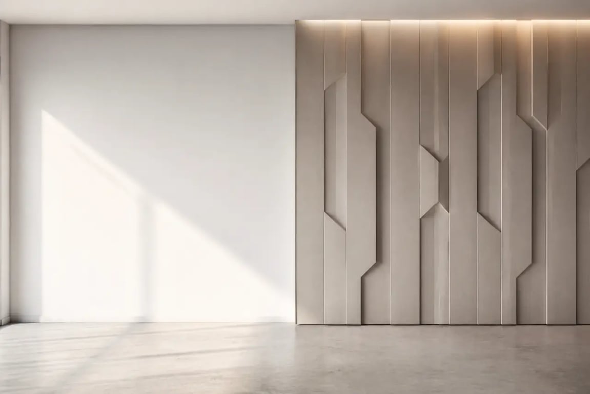 Panneaux muraux décoratifs intérieurs dans un salon avec mur d’accent avant/après