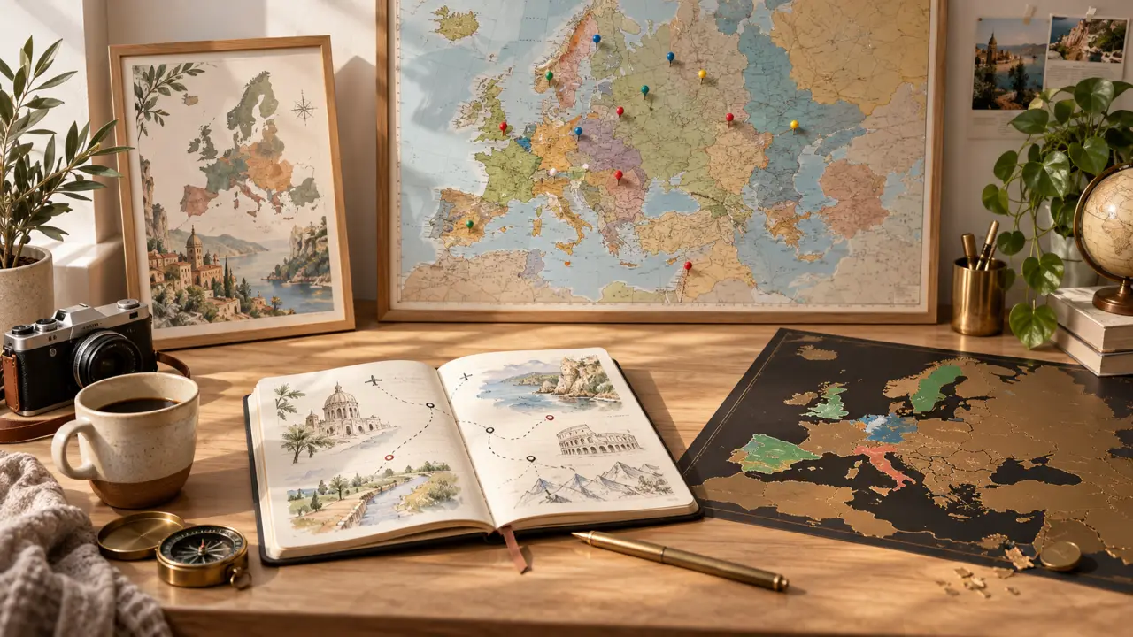 Carte voyage Europe : choisissez entre carte à épingles, affiche, carnet et cartes à gratter
